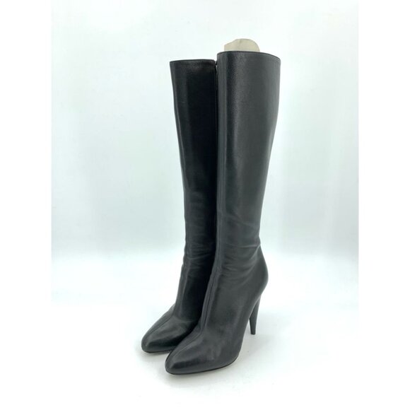 Prada Black Leather Knee-High Stiletto Heel Boots 36.5 Womens - Picture 1 of 9